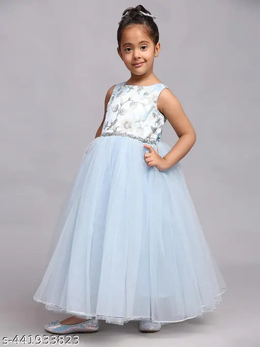 Sky blue tulle fabric girls party dress