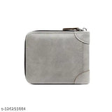 Grey leather bifold men's wallet with 2 pockets and 5 card slots for boys, gents, and male users