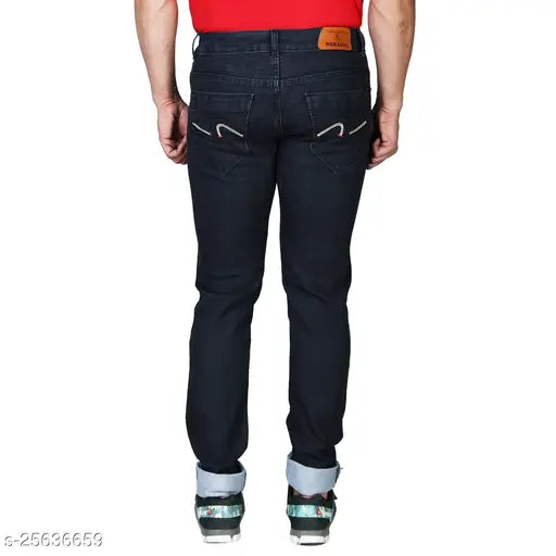 Solid denim men's jeans, trendy fit, size 32x38, Indian origin