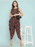 Vibrant owl print crepe dhoti jumpsuit for women (S-XXL), India