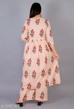 Cotton Anarkali Plazzo set with printed floral net design, three-quarter sleeves in XS size. Made in India