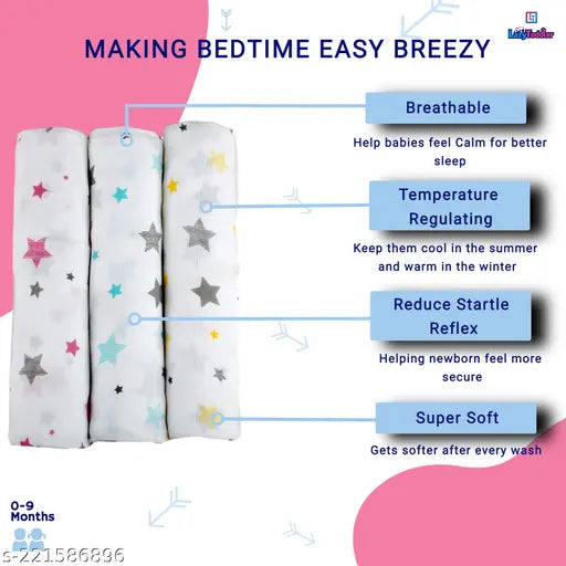 Soft, breathable 100% cotton muslin swaddle set of 3 for babies, perfect gift with solid designs. Indian origin