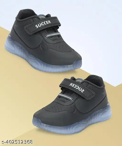 Black, casual sneakers with velcro straps for kids