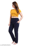 Navy blue cotton pants with pockets, cropped length