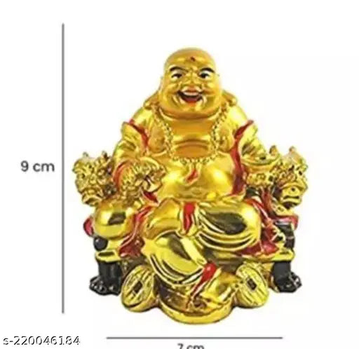 Poly resin laughing Buddha sitting on chair, symbolizing prosperity and wealth, Feng Shui showpiece from India. (14cm x 5cm x 7cm)