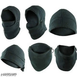 Black thermal fleece balaclava cap, adjustable elastic neck and ear openings