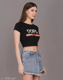 Classic fashionable women's cotton blend crop t-shirts, printed with contemporary design, ideal for everyday wear (S-XL)