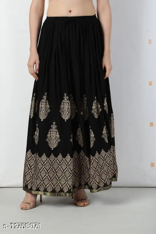 Black rayon skirts with gold paisley design