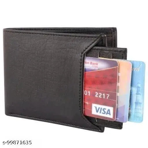Faux leather/Leatherette detachable card holder, 2-compartment wallet for men, solid net design, ultra slim, perfect for daily use and gift for boys, men, friends, or husbands (Free Size: L11cm x W10cm)