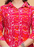 Candy Red Pravita Fashion Coord Set 007: Cotton kurta & palazzos with printed design, Indian ethnic wear for women