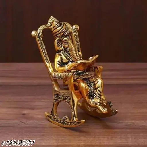 Metal Ganesh ji idol (14cm), sitting on chair, Indian home decor & Feng Shui Showpiece
