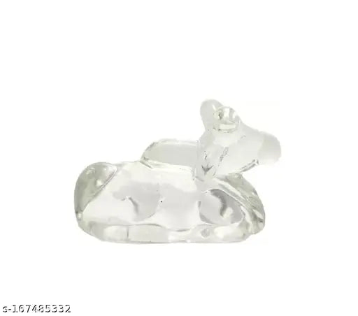 Natural Quartz Crystal Sphatik Nandi Idol Statue - Health, Wealth, Protection, Prosperity & Success. Made in India, perfect for gifting or decorative showpiece