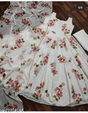 White long sleeved gown with floral embroidery