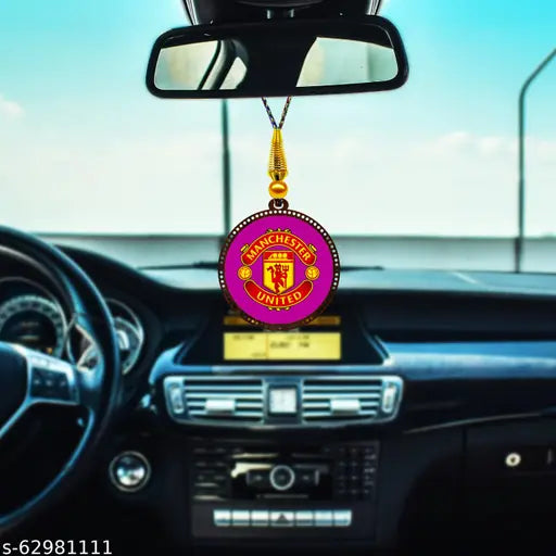 Manchester United wooden car hanging/wall hanging, prelaminated glossy finish, positive vibes decor, made in India
