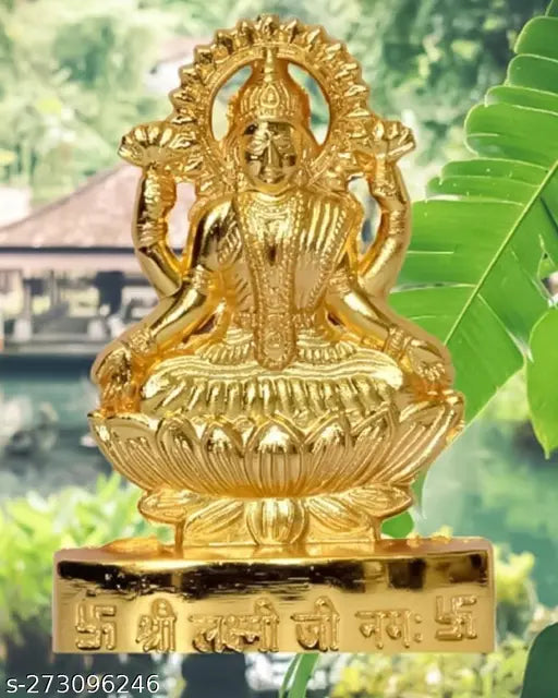 Metal Lakshmi idol for pooja and car dashboard, 11cm x 11cm x 7cm, Indian God accessory