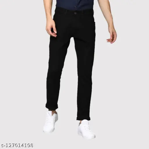 Hopewell black slim fit jeans, cotton, solid pattern, men's apparel