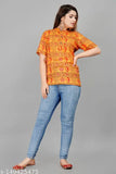 Printed cotton short-sleeve top for women, size S - fashionable clothing with vibrant patterns, made in India