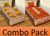 Fine cotton single bed sheet combo pack, Jaipuri pattern with 2 pillow covers, ideal for adult beds, made in India (180 thread count, 2-pack)