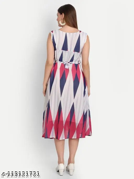 Pink and blue geometric patterned straight kurtis dress in big size