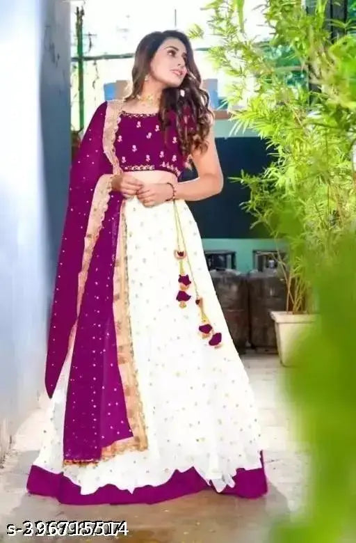 Embroidered satin lehenga choli with net dupatta, semi-stitched, short sleeves. NEW DESIGNER LEHENGA CHOLI for teen girls, 100% best product, origin India