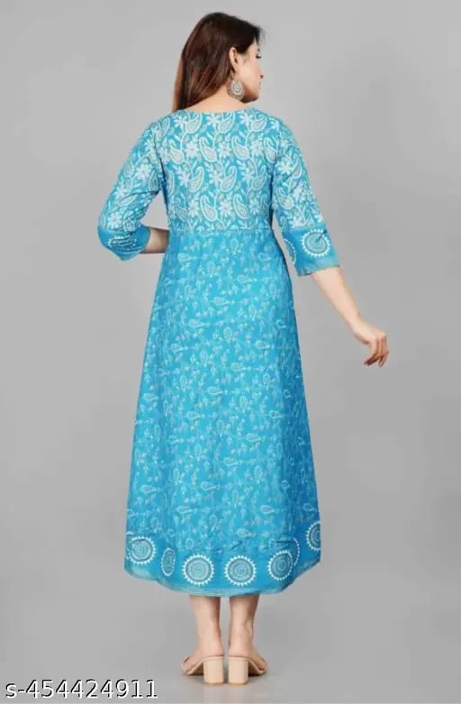 Rayon printed net three-quarter sleeve kurta, Indian traditional clothing for women