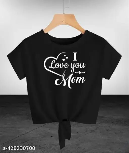Women's Regular Fit I Love You Mom Printed Polycotton T-Shirt, short sleeves, size options S-XL