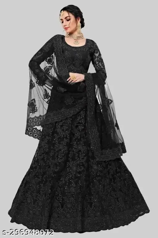 Heavy butterfly net embroidered ruffle lehenga-choli set with dupatta, India