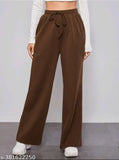 Brown cotton drawstring casual pants for women