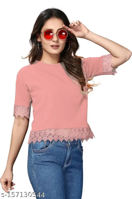 Cream crepe short sleeve solid top, beautiful designer women's top from India - size XS (34in bust, 24in length)