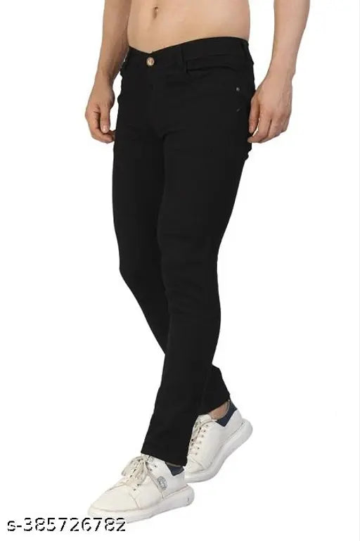 Mens black denim slimfit stretchable jeans, durable and affordable for any occasion