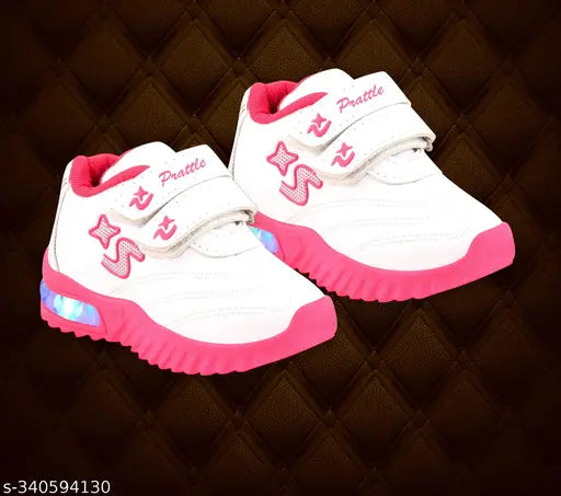 Pink and white casual LED Velcro shoes with lightweight design, suitable for outdoor sports activities for little kids