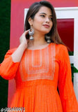 Rayon Anarkali Kurti with Embroidery, three-quarter sleeves, printed combo. Exquisite women's fashion from India on display