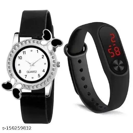 Women's analog watch with butterfly design and child digital display