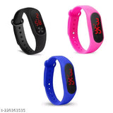 Black digital LED watches with red straps. Bundle pack of three watches