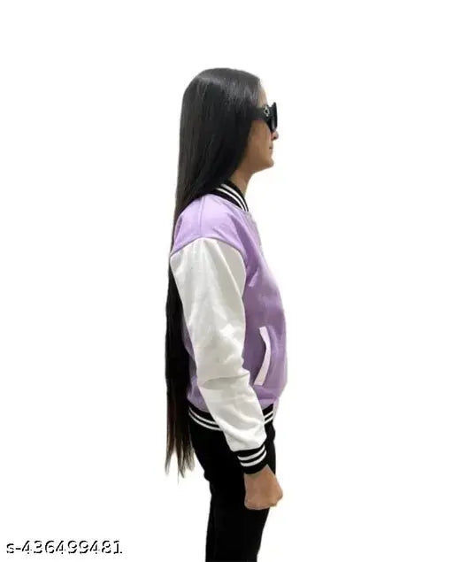 Lavender fleece womens' jacket, solid design, long sleeves, India origin