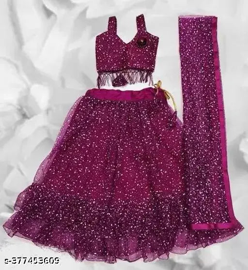 Embellished net kids lehenga choli, trendy Indian traditional wear for girls aged 2-11 years