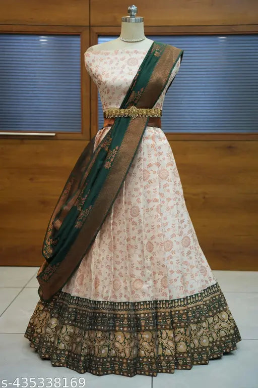 Litchi Silk zari work, semi-stitched South Indian Festival half saree for women: Choli & dupatta with solid patterns