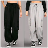 Gray linen cargo pants with side pockets, cropped length