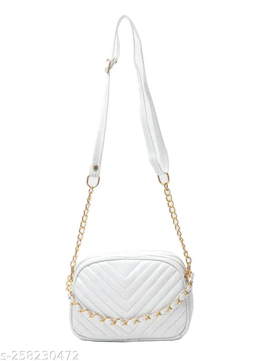 White chain handle sling bag for girls, leather material