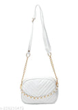 White chain handle sling bag for girls, leather material