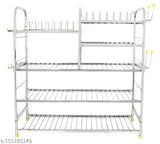 5-tier stainless steel wall-mounted kitchen rack with dish storage and cutlery stand