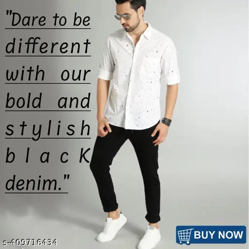 Black denim men's slim fit jeans