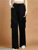 Black elastic waist trousers women's fashion trendy cargo pants