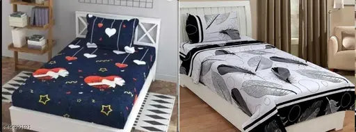 COMBO OF TWO SINGLE BEDSHEET WITH TWO PILLOW COVERS