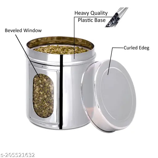 Stainless steel kitchen storage canisters, set of 3. Transparent glass jars with silver accents, available in multiple sizes: 115ml, 1500ml, 1900ml