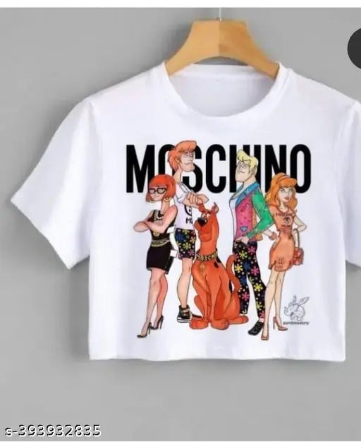 Printed polyester crop top for women, half sleeve and round neck, casual style with printed pattern, size S-XXL (34in-42in bust & 17in-21in length)