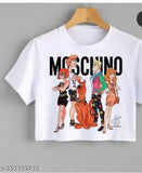 Printed polyester crop top for women, half sleeve and round neck, casual style with printed pattern, size S-XXL (34in-42in bust & 17in-21in length)