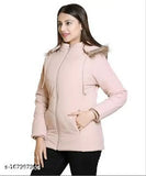 Solid nylon quilted winter jacket for women, Brazo brand, long sleeves, solid pattern, zip closure