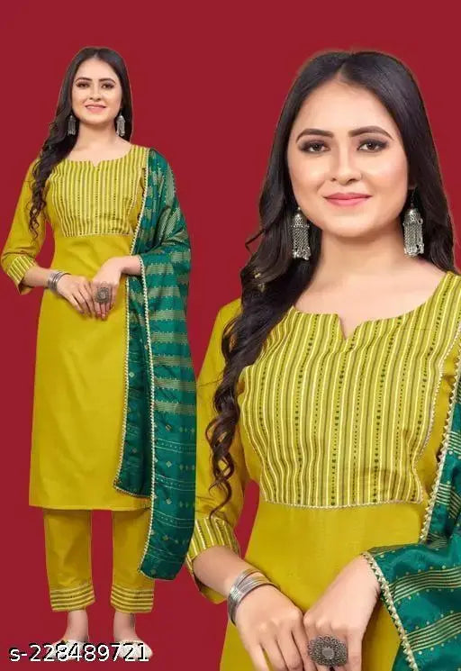 Charvi graceful women's cotton dupatta set with kurta and bottomwear, solid-colored Indian traditional outfit on display
