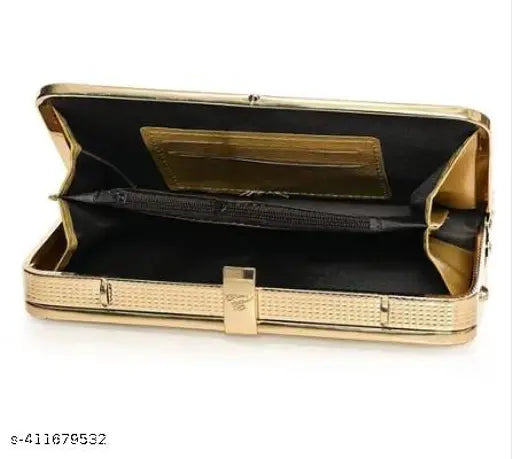 Golden clutch purse with flap closure